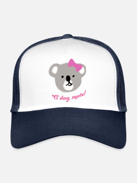 Koala Mignon en Dessin à la Main Design G'day Mate - Casquette trucker  - blanc/marine - Devant