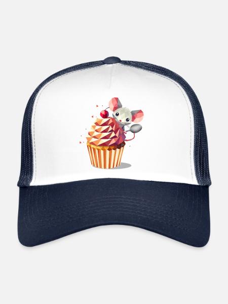 Cute mouse with cupcake – design for those with a sweet tooth - Trucker Cap - white/navy - Front