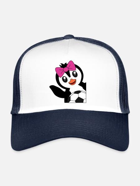 Pingouin avec ballon de football - pour les footballeurs - Casquette trucker  - blanc/marine - Devant