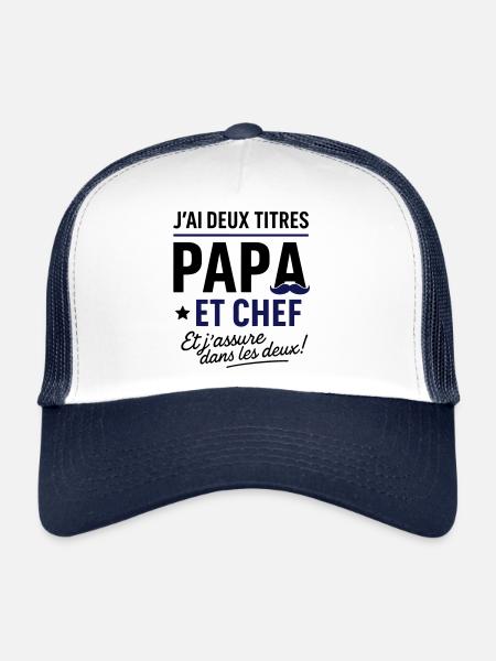 Papa et Chef Fête des Pères - Casquette trucker  - blanc/marine - Devant