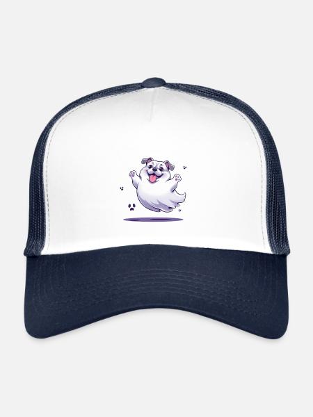 Cute Ghost Dog – Boo... but friendly - Trucker Cap - white/navy - Front