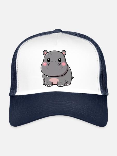 Hippopotamus Hippopotamus Kawaii Cadeau d’anniversaire - Casquette trucker  - blanc/marine - Devant