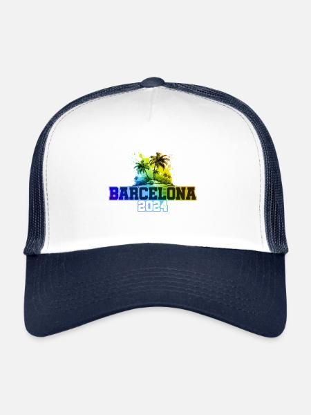 Barcelone 2024 Vacances Palmiers Colorés - Casquette trucker  - blanc/marine - Devant