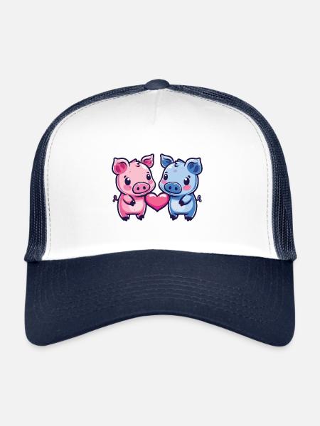 Cochons Couple Amour Semer Dans L’amour - Casquette trucker  - blanc/marine - Devant