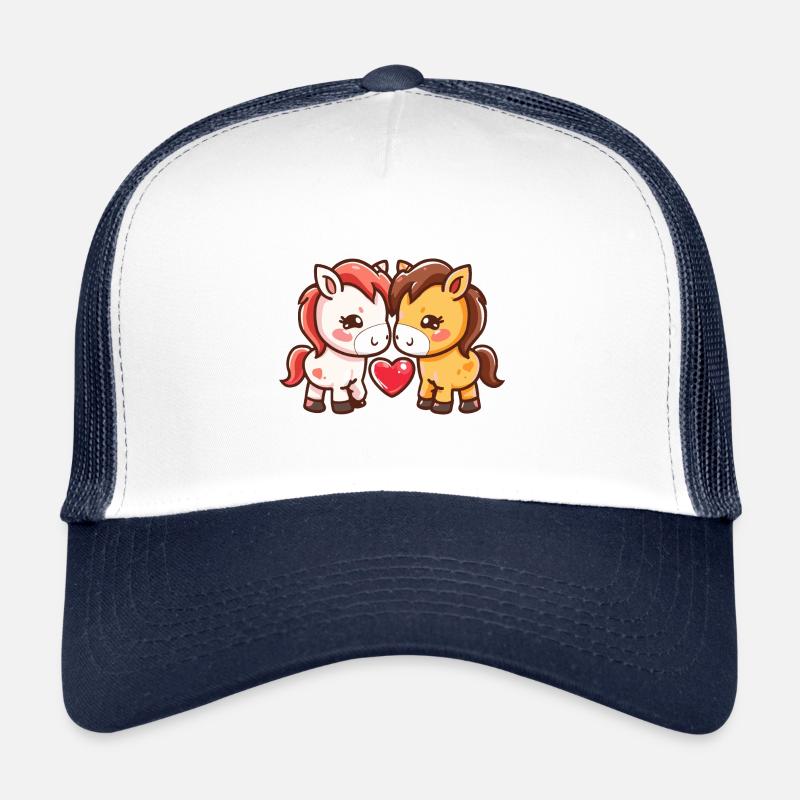 Pferd Paar Liebe Couple Verliebt - Trucker Cap - Weiß/Navy