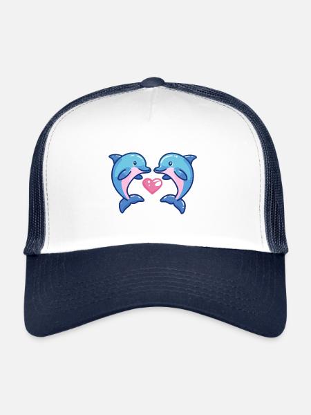 Dauphin Couple Amour Couple Amoureux - Casquette trucker  - blanc/marine - Devant