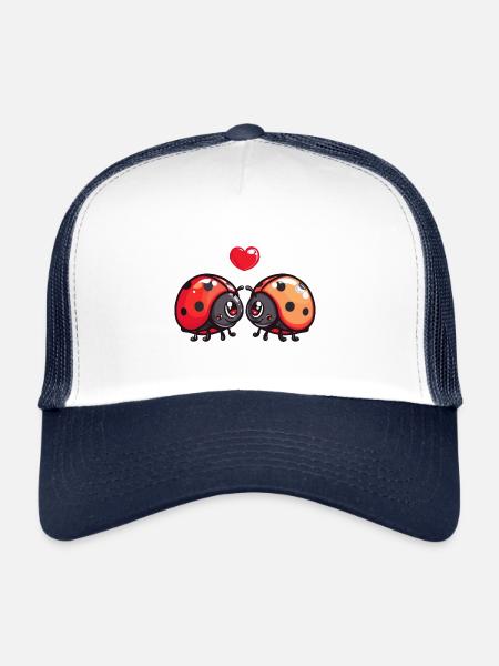 Coccinelle Couple Amour Couple Amoureux - Casquette trucker  - blanc/marine - Devant