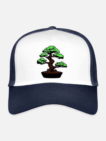 Symbole du bonsaï de l’arbre - Casquette trucker  - blanc/marine - Devant