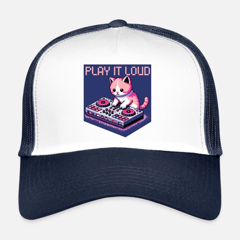 RETRO PIXEL ART GAMING DJ CAT À LA PLATINE Casquette trucker 