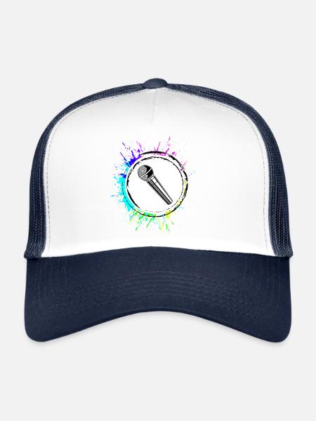Icône du microphone - Casquette trucker  - blanc/marine - Devant