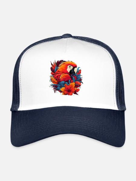 Perroquet exotique - Casquette trucker  - blanc/marine - Devant