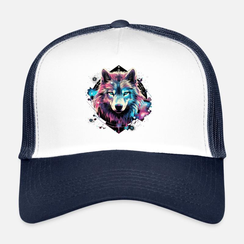 Cosmic Wolf Circle Trucker Cap
