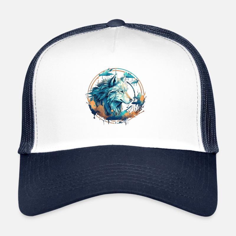 Geometric Wolf View Trucker Cap