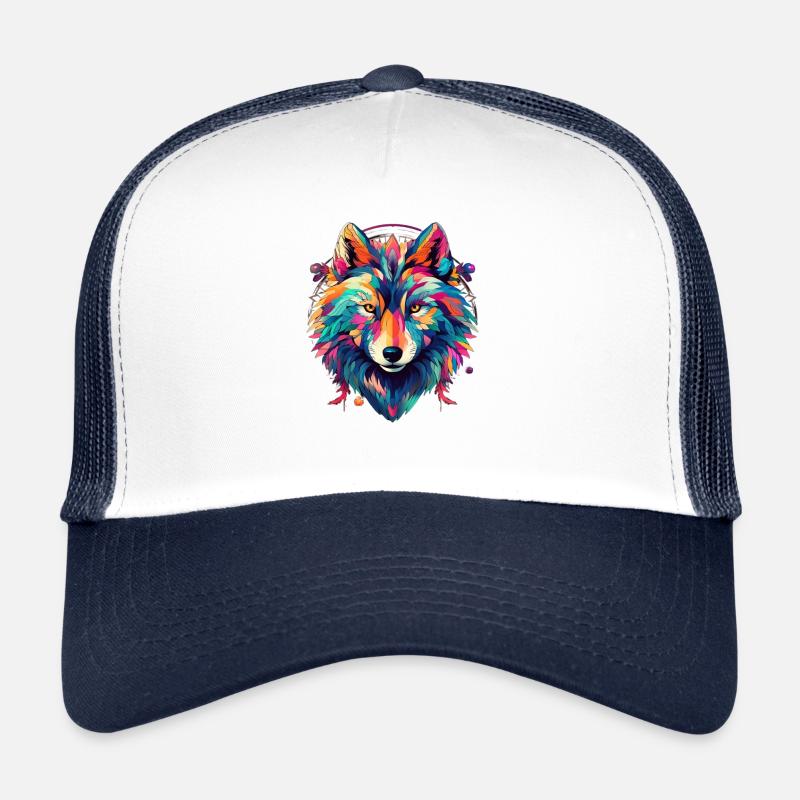 Neon Shadow Wolf Circle Trucker Cap