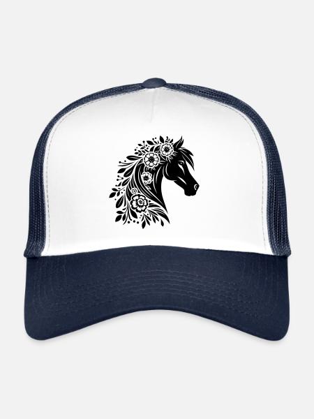 Fleurs de tête de cheval - Casquette trucker  - blanc/marine - Devant