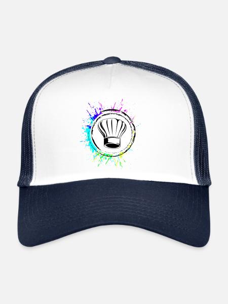 Symbole de chapeau de chef coloré cuisine de chef - Casquette trucker  - blanc/marine - Devant