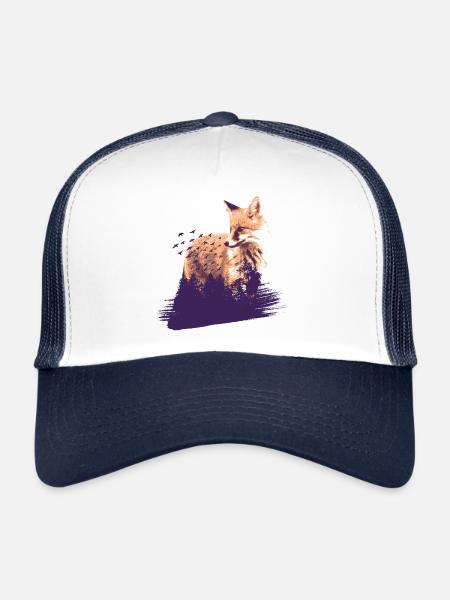 Fox nature art gift forest bird - Trucker Cap - white/navy - Front