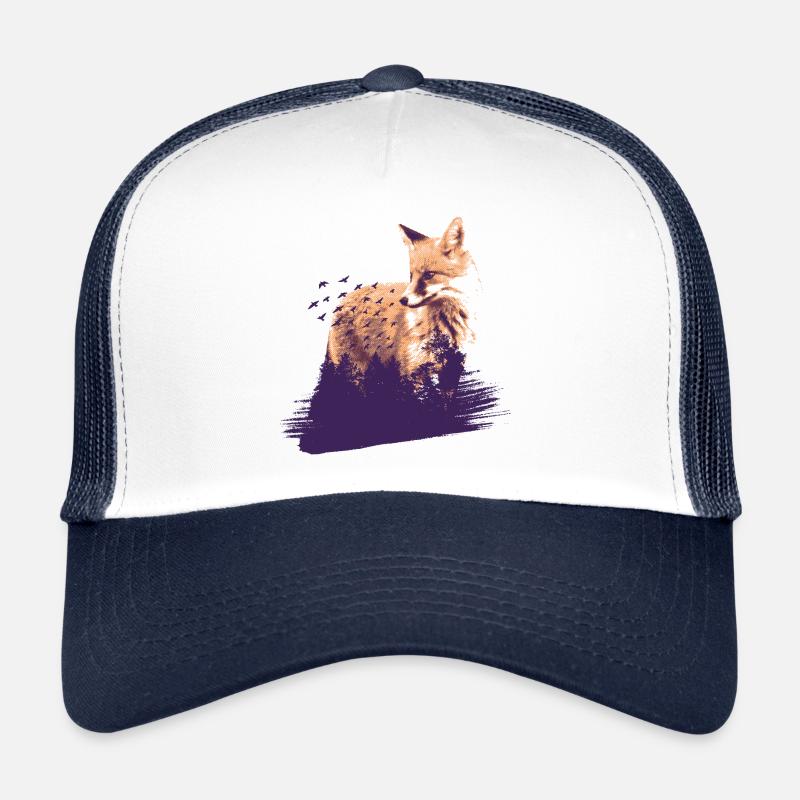 Fuchs Natur Kunst Geschenk Wald Vogel - Trucker Cap - Weiß/Navy