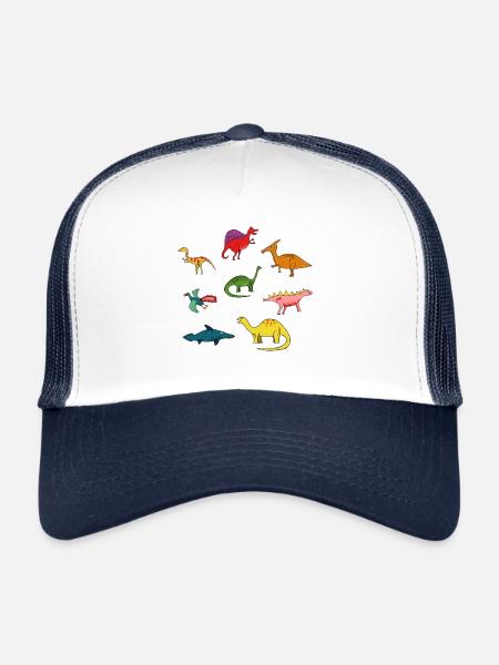 Dinosaure dinos dino - Casquette trucker  - blanc/marine - Devant