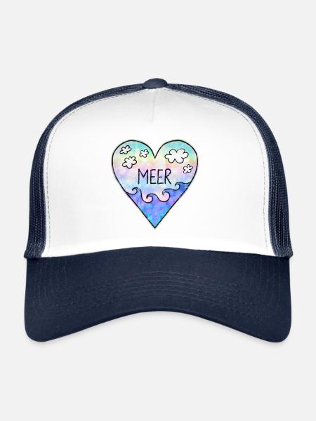 J’aime la mer, le cœur, les vagues, l’été, le surf - Casquette trucker  - blanc/marine - Devant