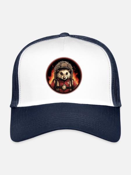 Brigade de pompiers hérisson - Casquette trucker  - blanc/marine - Devant