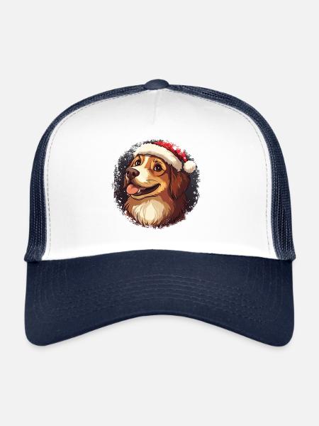Chien Père Noël - Casquette trucker  - blanc/marine - Devant