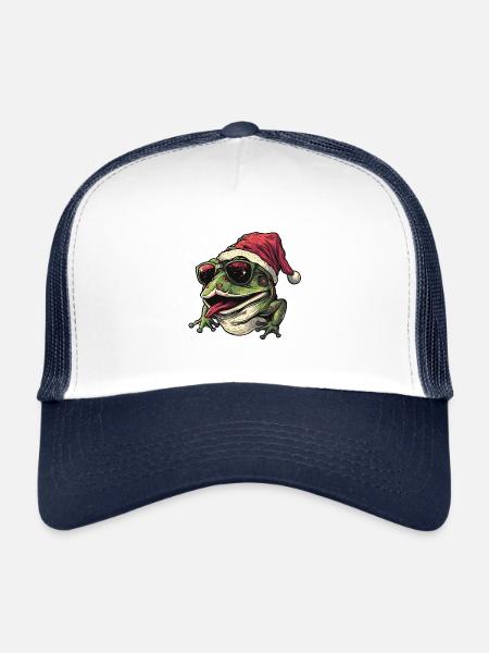 Grenouille Noël Drôle - Casquette trucker  - blanc/marine - Devant