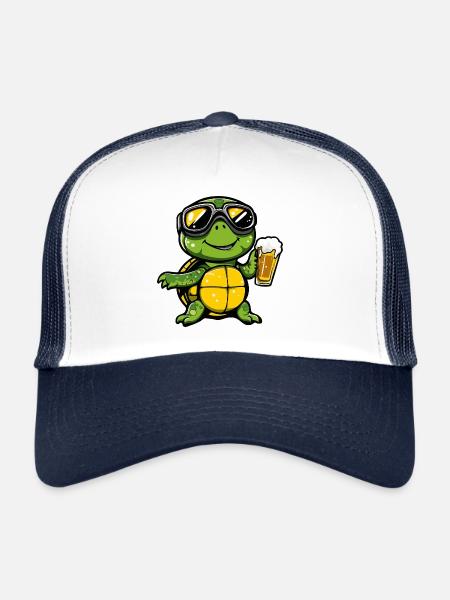 Tortue Après-Ski Bière Bande dessinée - Casquette trucker  - blanc/marine - Devant