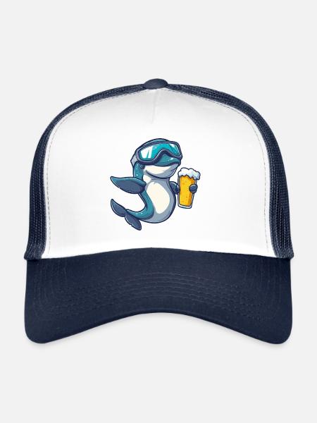 Dolphin Après-Ski Bière Bande dessinée - Casquette trucker  - blanc/marine - Devant