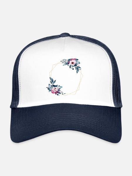Floral Hexagone personnalisable - Casquette trucker  - blanc/marine - Devant