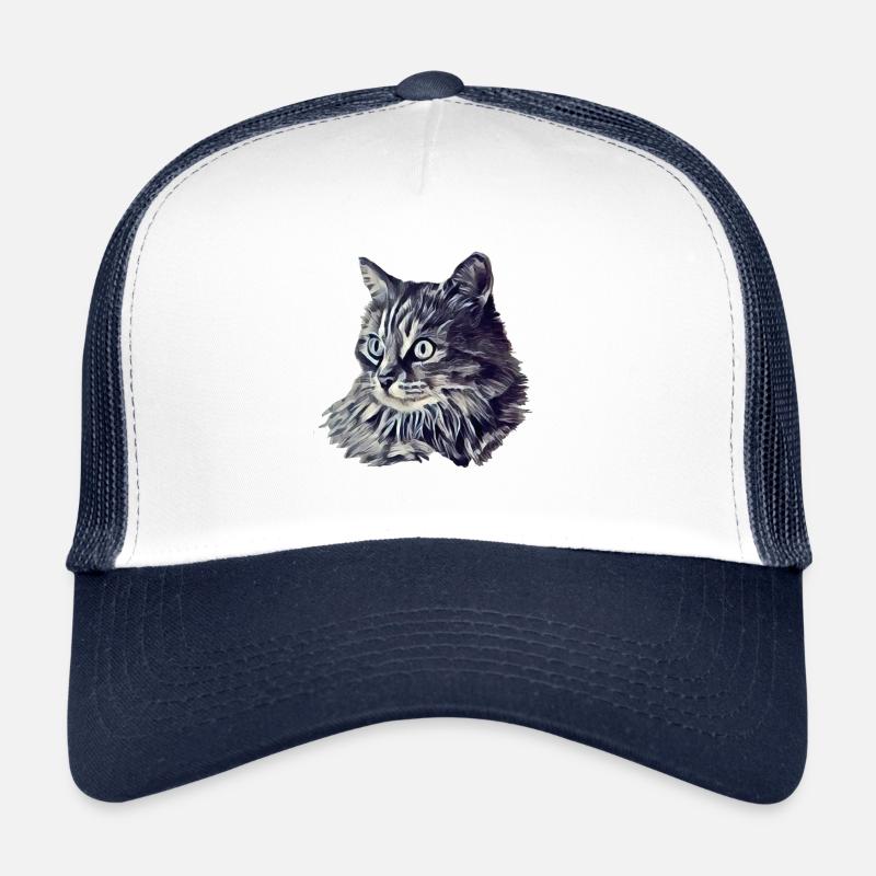 Cat's head surprised blue gray monochrome Trucker Cap