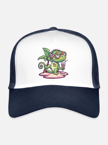 Vacances d’été caméléon - Casquette trucker  - blanc/marine - Devant