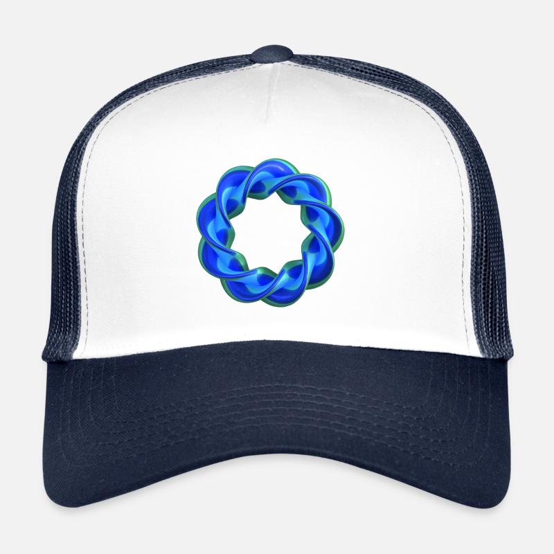 Gedrehter 3D Ring Glas Blau Grün - Trucker Cap - Weiß/Navy
