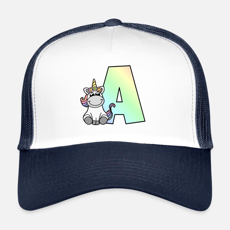 Licorne Lettre A - Casquette trucker  - blanc/marine