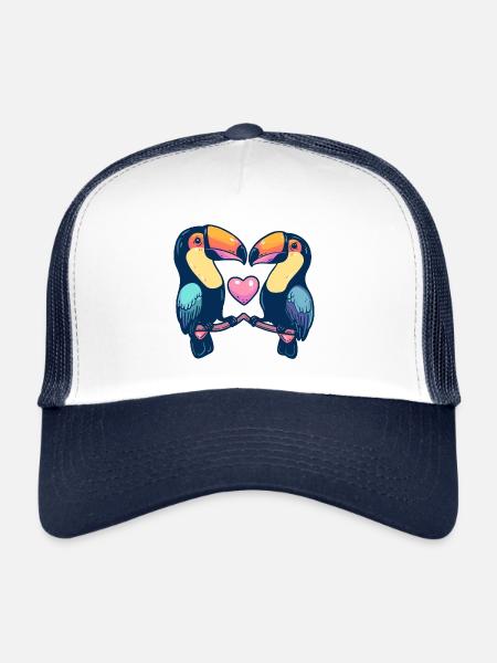 Toucan Oiseau Couple Amour Couple Amoureux - Casquette trucker  - blanc/marine - Devant