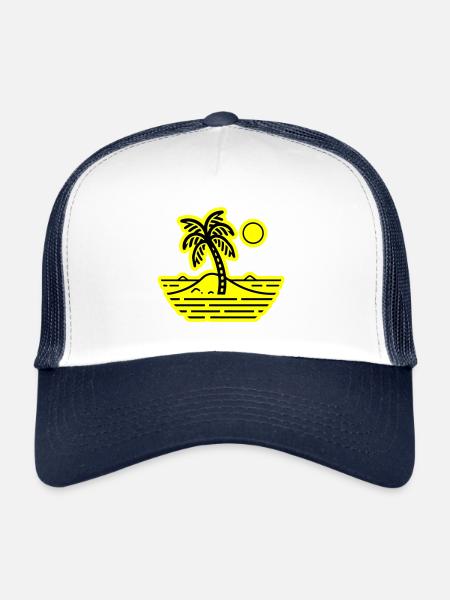 Palmiers symbole de l’été insulaire - Casquette trucker  - blanc/marine - Devant