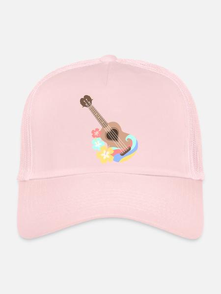 Brown-Herz-Ukulele mit Hibiscus-Blumen - Trucker Cap - Hellrosa - Vorne