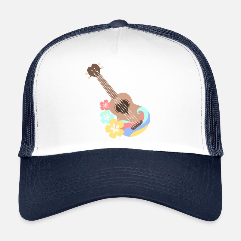 Brown-Herz-Ukulele mit Hibiscus-Blumen Trucker Cap