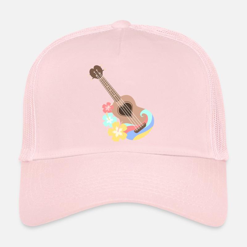 Ukulélé cœur marron avec fleurs d'Hibiscus Casquette trucker 