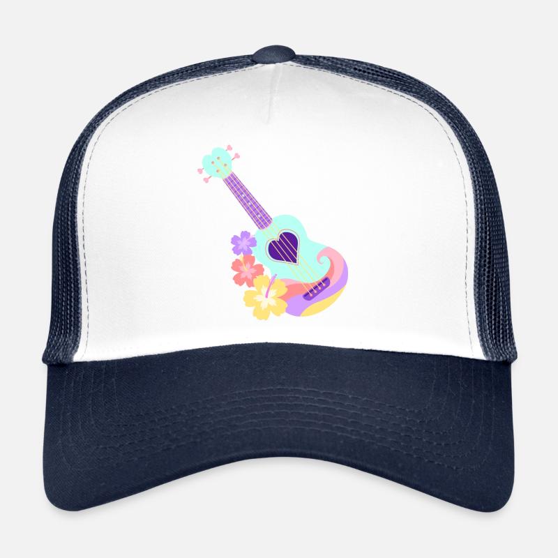 Tadellose Pastellherz-Ukulele mit Hibiscus-Blumen - Trucker Cap - Weiß/Navy