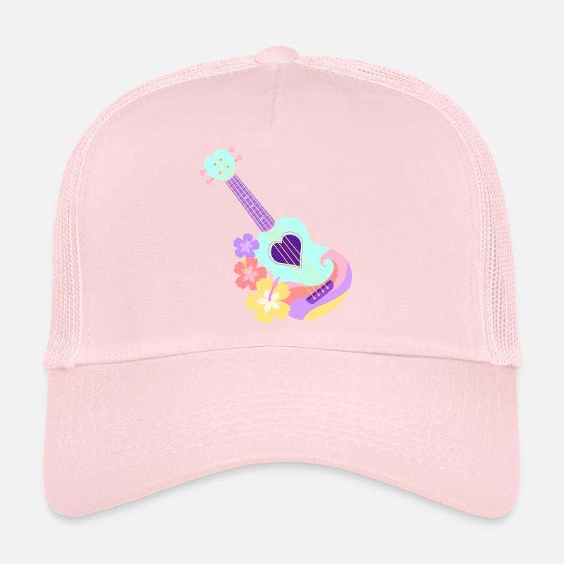 Ukulélé cœur pastel menthe avec fleurs d'Hibiscus Casquette trucker 