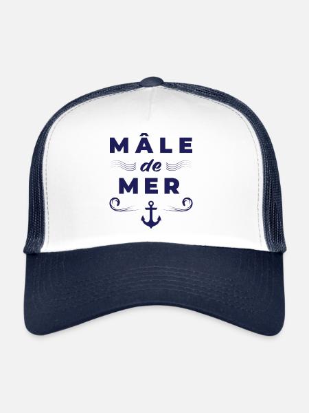 Mâle de mer - Message Marin Humour Jeu de mots - Casquette trucker  - blanc/marine - Devant
