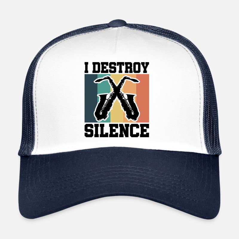 Saxophone jazz drôle - Casquette trucker  - blanc/marine