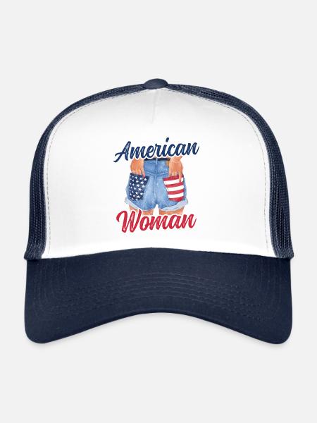 American Woman Denim Shorts - Trucker Cap - Weiß/Navy - Vorne