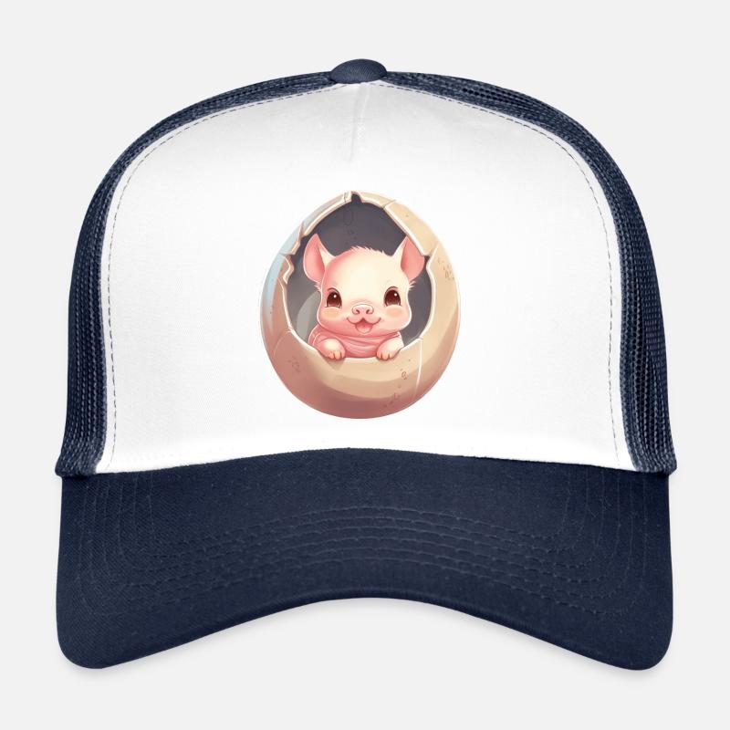 Pig in Eggshell - Charming Animal Design Trucker Cap