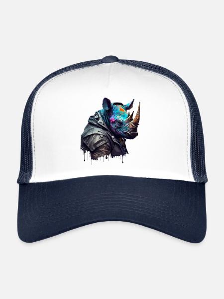 CS Rhino, animal de la collection Cyber Squad - Casquette trucker  - blanc/marine - Devant