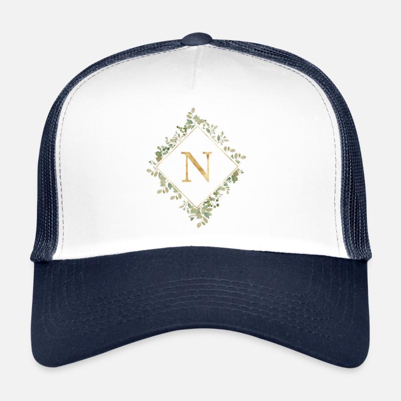N Monogram Eucalyptus Wreath - Trucker Cap - white/navy