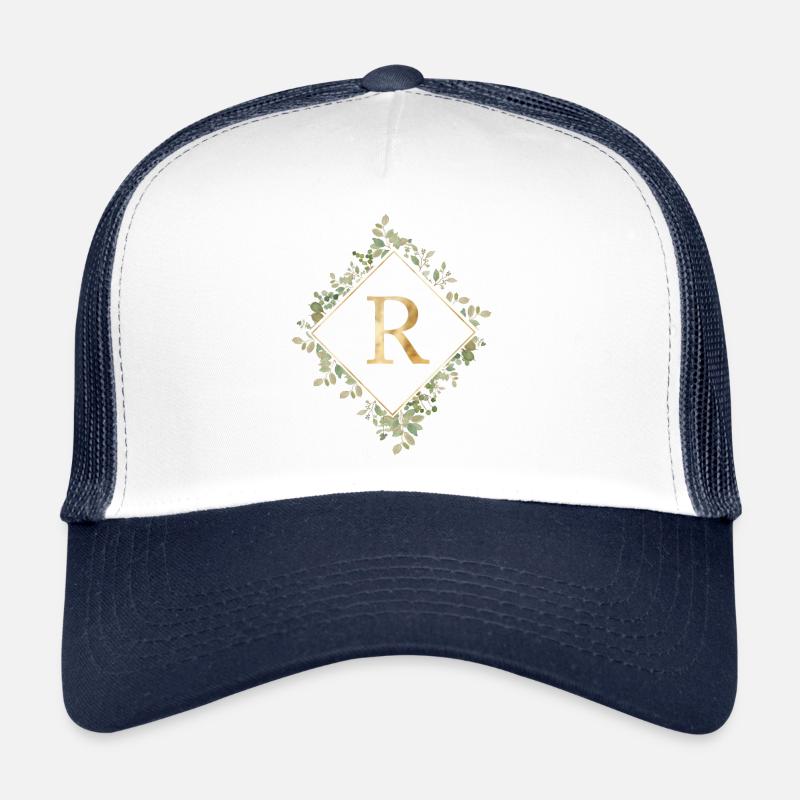 R monogramme Couronne d’Eucalyptus - Casquette trucker  - blanc/marine