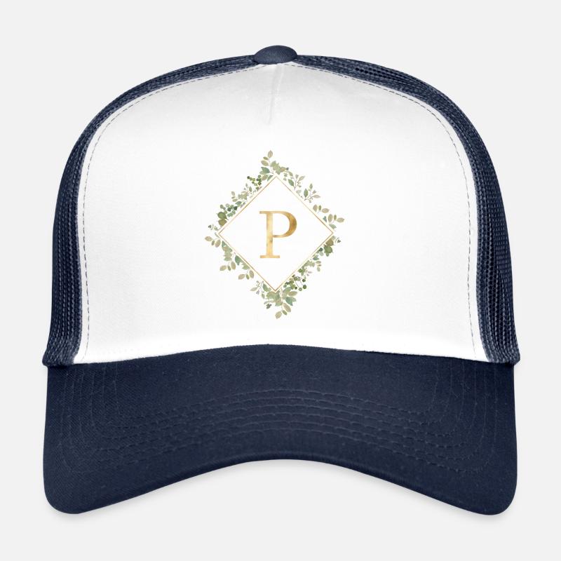 P Monogram Eucalyptus Wreath - Trucker Cap - white/navy