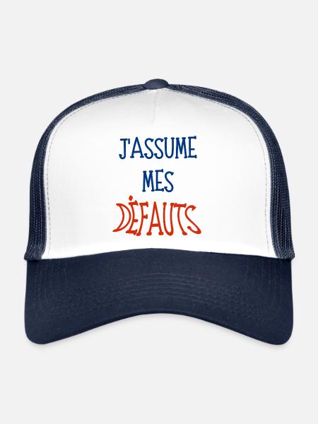 j'assume mes défauts - Casquette trucker  - blanc/marine - Devant